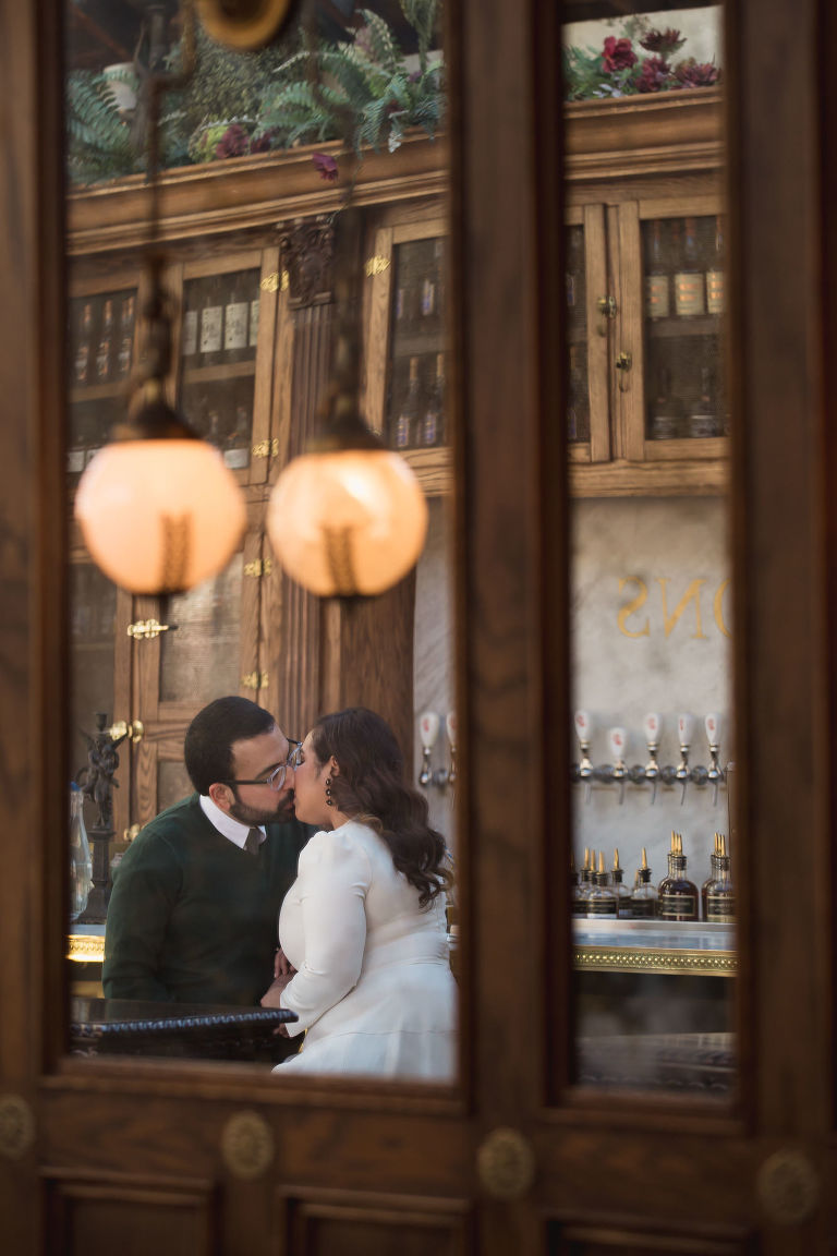 Engaged couple at San Diego bar Polite Provisions